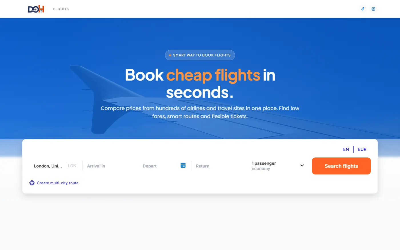 Screenshot of the Dose of Holiday Flights website