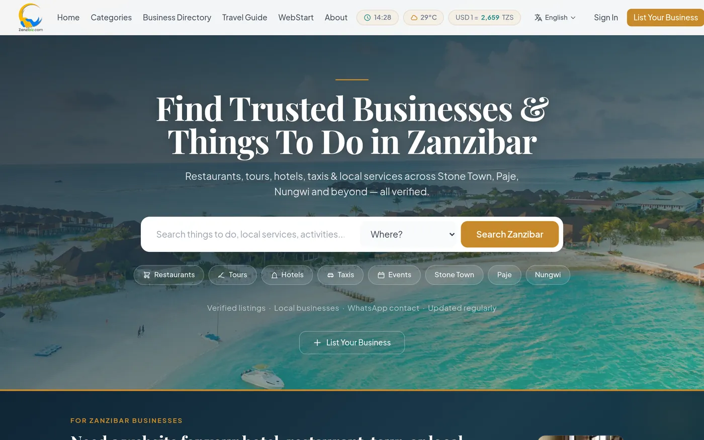 Screenshot of ZanziBiz
